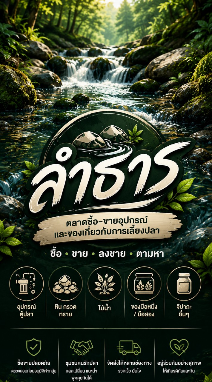 ตลาดซื้อขายสายลำธาร  ปลา อุปกรณ์ตู้ปลา หินกรวด ทราย จิปาถะ