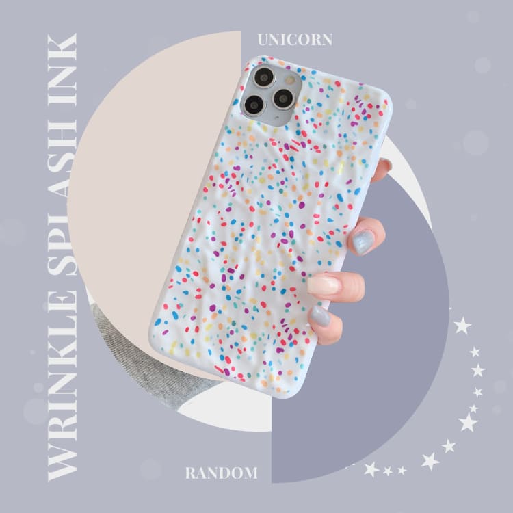 白底皺褶彩潑墨點點 iPhone全包軟殼 保護殼 手機殼 Unicorn