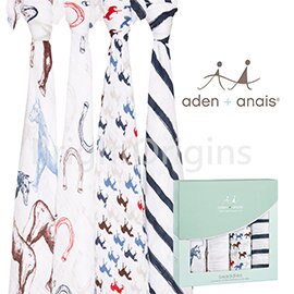 【淘氣寶寶】美國 Aden + Anais 聯名設計雙層細紗布輕柔新生兒包巾(4入裝) (萬馬奔騰2063/公司貨)★英國喬治小王子御用包巾品牌