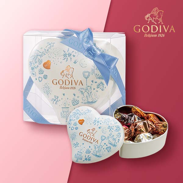 日本GODIVA超級限量版2023情人節禮物新春限定愛心珠寶盒純白藍燙金巧克力禮盒-珍藏紀念版現貨1