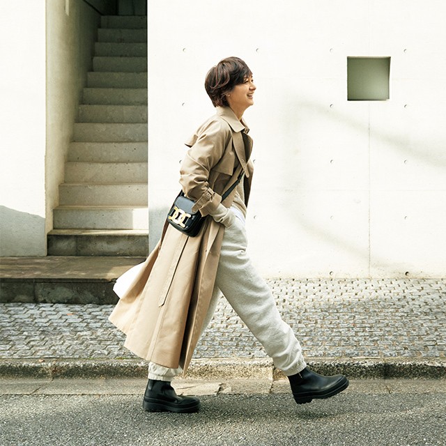 コートはきれいめを選ぶのが富岡流。冬のワンマイルスタイルにも