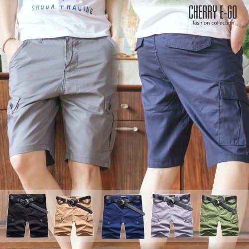 Cherry e購【KP3966】型男百搭，素色多口袋工作短褲_5色