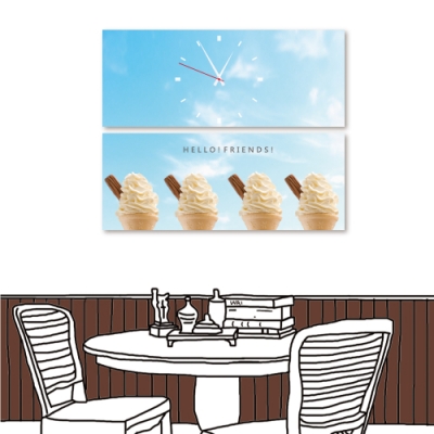 美學365 二聯式 時鐘掛畫無框畫50x20cm -冰淇淋