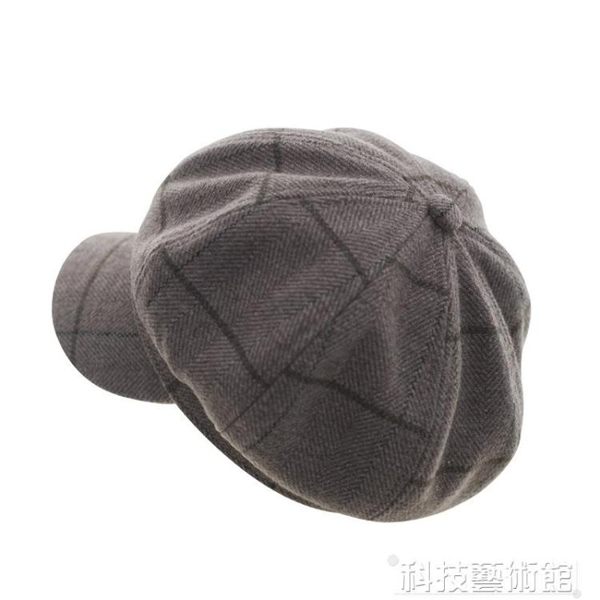 貝雷帽 帽子女秋冬格紋毛呢八角帽韓版日繫百搭貝雷帽文藝復古鴨舌畫家帽 科技藝術館