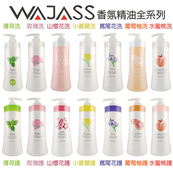 WAJASS 威傑士 薄荷/水蜜桃/玫瑰/山櫻花/葡萄柚/鳶尾花/小蒼蘭 香氛精油洗髮精護髮素組合1000ml