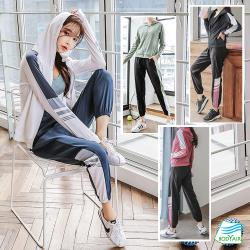 ◎＊收腰連帽立體感外套|◎＊柔軟輕彈力速乾吸排布料|◎＊拼色哈倫律動感設計商品名稱:【BODYAIR】撞色顯瘦外套＋哈倫褲套組(運動.健身.慢跑)品牌:BODYAIR嚴選品牌定位:運動品牌款式:連帽外