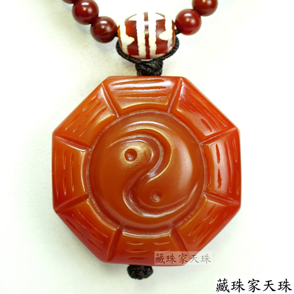 《藏珠家天珠》平安聚財 精品42mm紅玉髓兩儀八卦+龍 天珠項鍊