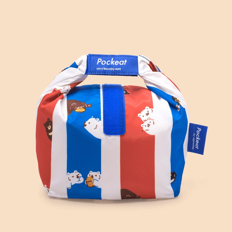 Pockeat，是「pocket口袋 + eat吃」這兩個英文單字的混合，最輕巧的食物袋，可收納進小包包或口袋，不影響行程，但又能隨時拿取用。內袋是防水的材質，可以直接接觸食物。不論是麵包、餅乾、有醬