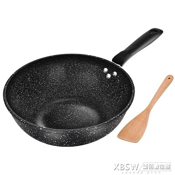 炒鍋麥飯石不粘鍋家用無油煙燃氣灶電磁爐適用多功能炒菜鍋具