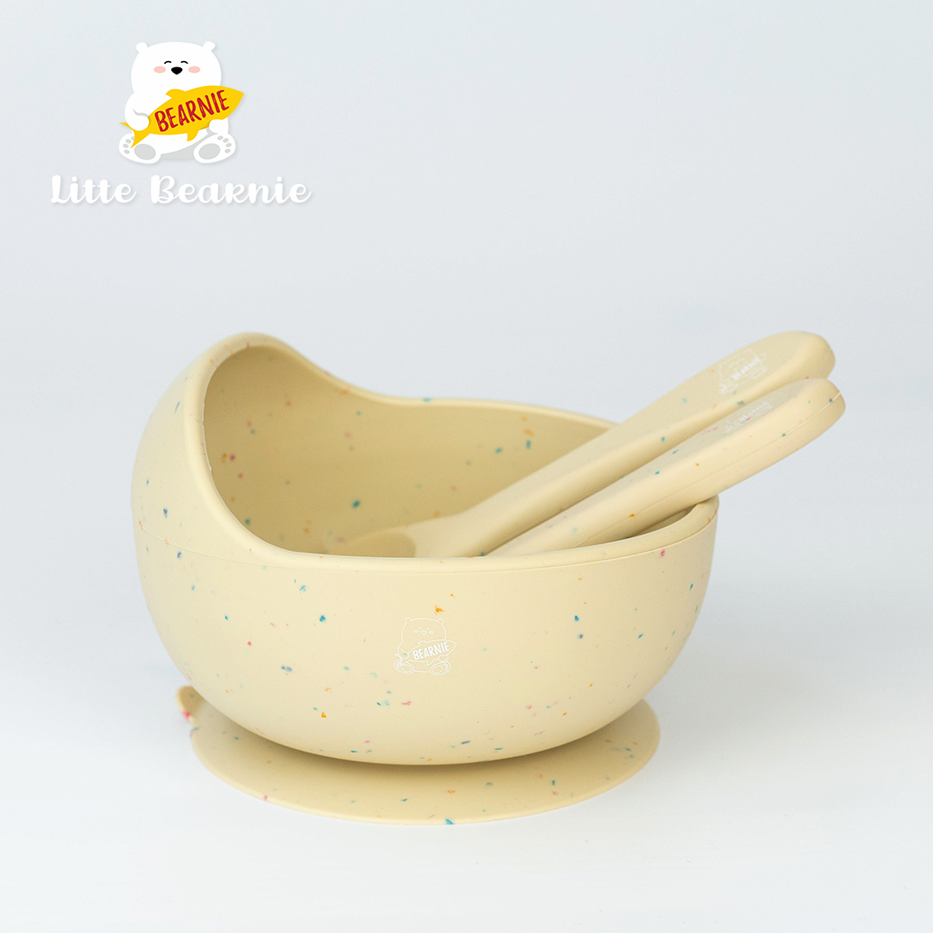 【Little Bearnie 小貝尼】矽膠吸盤學習餐碗 - 香草點點
