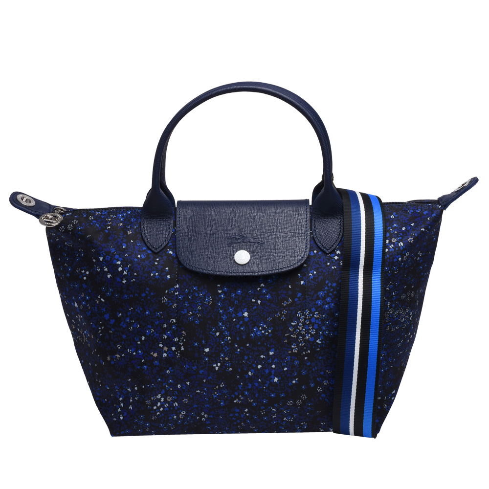 LONGCHAMP 經典Le Pliage Collection系列小碎花圖案手提/斜背包(小-藍色)1512415-127