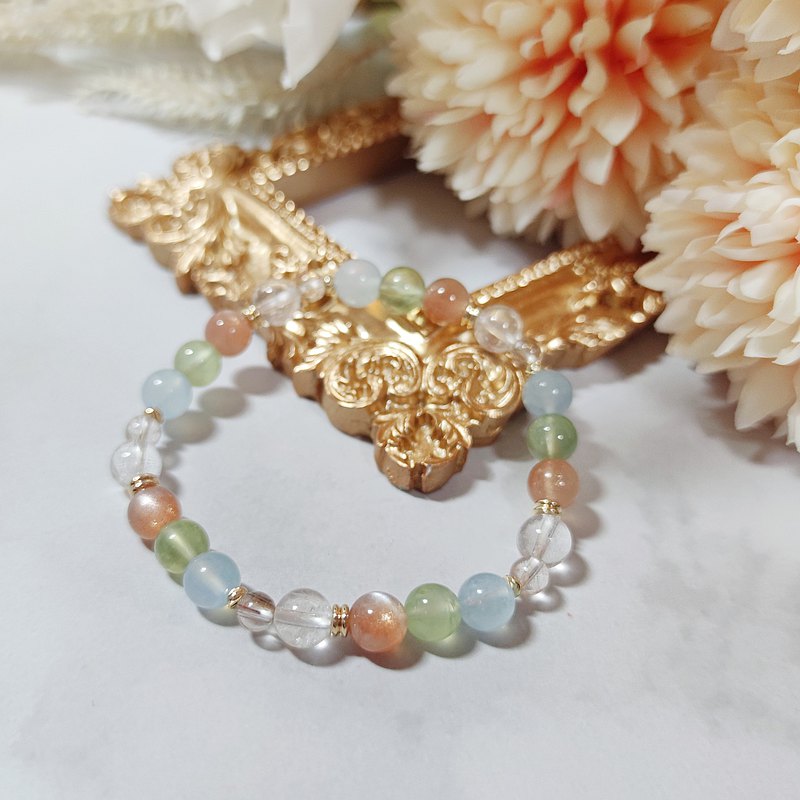 晨曦-能量水晶手鍊-魔鬼髮晶/白兔毛/橙月光/葡萄石/海藍寶