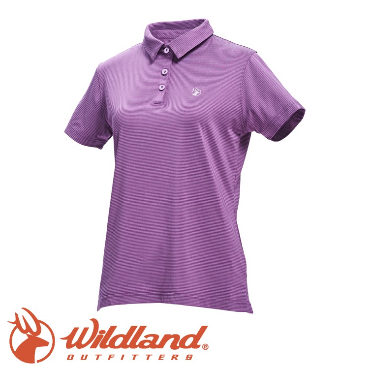 [現貨] Wildland 荒野 女 彈性POLO吸排抗UV條紋衣《淺紫》/0A71659/運動上衣/吸濕排汗/短袖