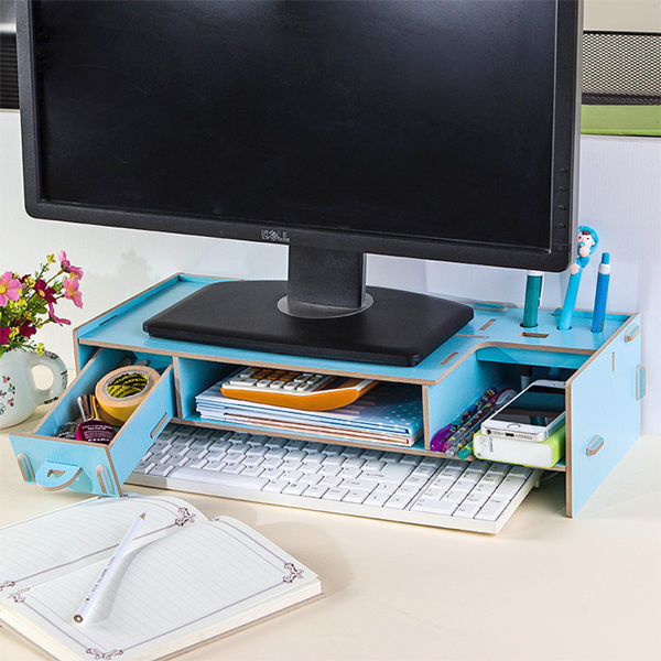 電腦螢幕架 DIY木製桌上收納盒 抽屜櫃置物架 鍵盤架桌上架《YV7600》快樂生活網