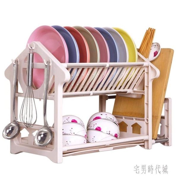 雙層瀝水碗架放碗碟架廚房用品用具置物架餐具裝碗筷收納碗櫃塑料IP4508
