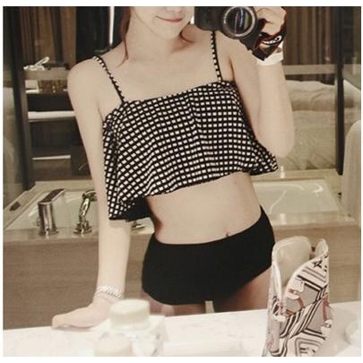 泳衣泳裝比基尼 JE bikini兩件式 泳衣特賣高腰荷葉格紋溫泉 水樂園 泳衣泳裝比基尼【165j】