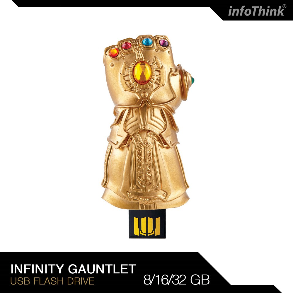 漫威宇宙神物 經典收藏!【產品特色】●漫威正式授權商品●經典無限手套造型●無限寶石採用反光材質，光照彷如閃耀寶石●細緻手套紋路●壓滑式USB接頭，美觀、方便、好收藏●台灣設計製造【規格】材質：ABS產