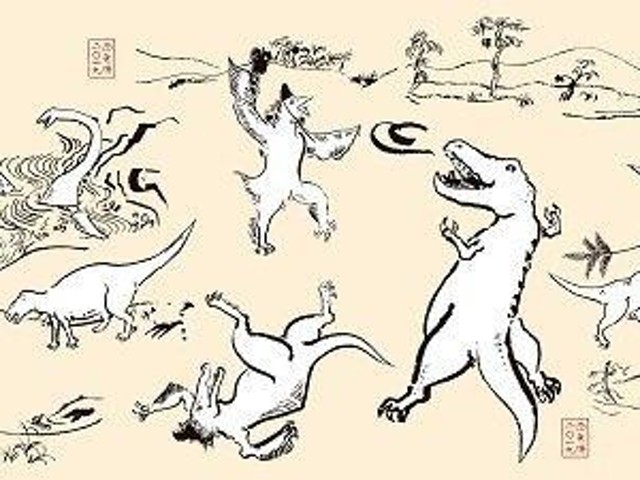 鳥獣戯画ならぬ「恐竜戯画」が超ユルい シュールでかわいい恐竜博