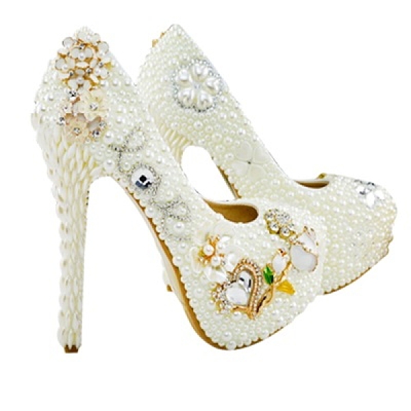 圓頭高跟鞋-搶眼水鑽花朵高雅珍珠女婚鞋73e3【巴黎精品】