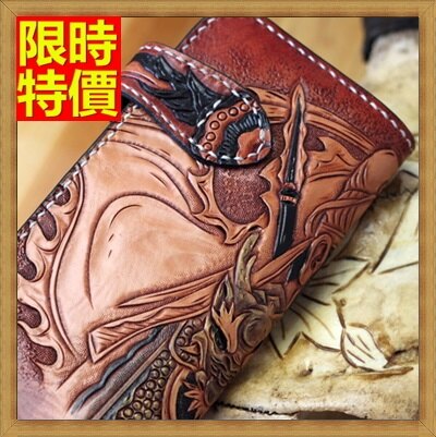 長夾 手工真皮錢包-精緻雕刻三國演義關公復古哈雷機車男皮包66t2【義大利進口】【米蘭精品】