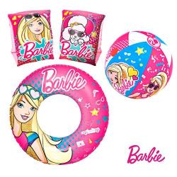哈街 Barbie俏麗芭比娃娃充氣沙灘球/泳圈/手臂圈三合一組合