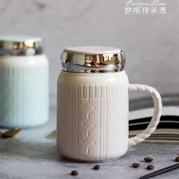 創意浮雕陶瓷杯 韓式情侶馬克杯水杯早餐咖啡杯隨手杯帶蓋
