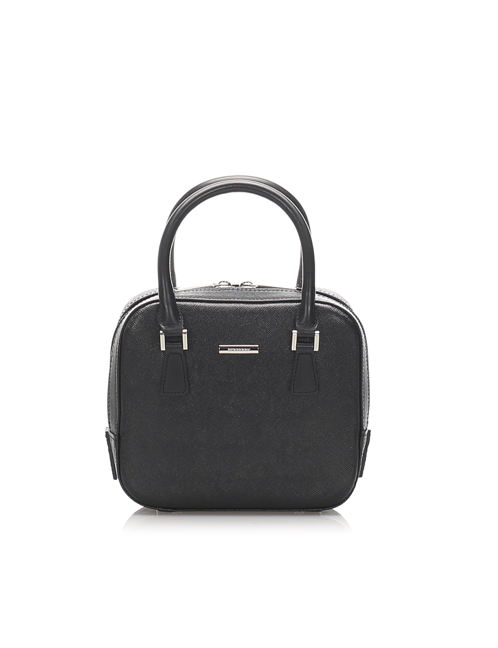 Product Details: Black Burberry Leather Handbag Bag. This handbag features a leather body, rolled le