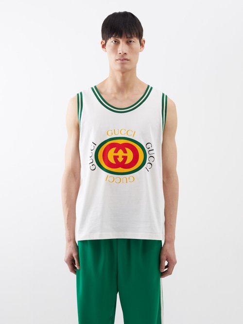 Gucci - Logo-print Cotton-jersey Tank Top - Mens - White Multi