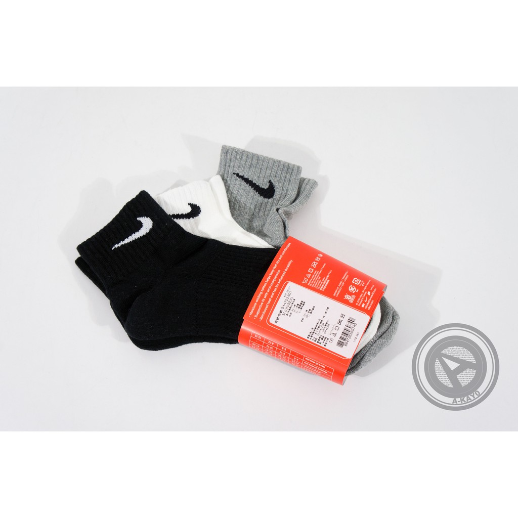 【A-KAY0】NIKE 3 PACK SOCKS 中筒襪 小勾 短襪 一組3雙 黑白灰【SX4703-901】
