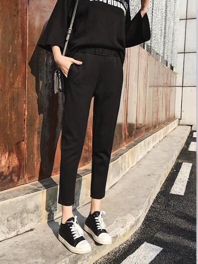 女西裝褲 闊腿女褲韓修身顯瘦高腰側鬆緊腰寬鬆休閒九分西裝褲【感謝祭快速出貨八折】