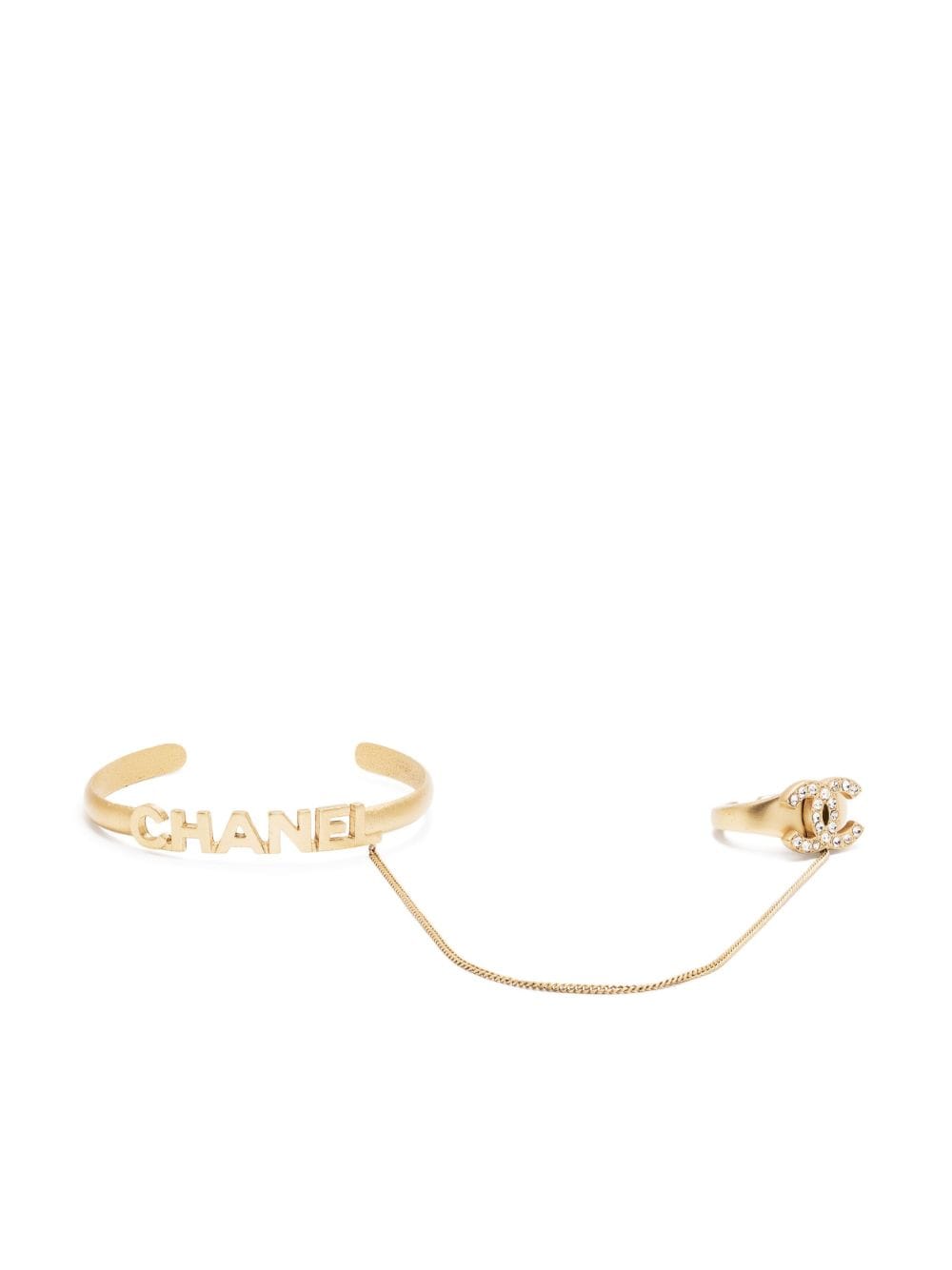 CHANEL Pre-Owned - 2001 logo-engraved ring bracelet - women - Gold Plated/Rhinestone - One Size