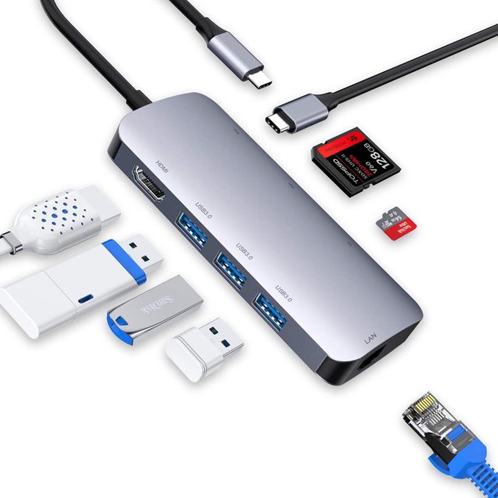 【日本代購】Vilcome 8合1 USB C集線器超薄USB C 4K HDMI輸出PD可充電USB3.0集線器 MacBook相容