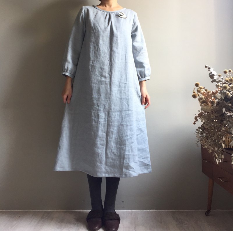 偏厚亞麻系列,優雅舒適,偏厚亞麻,莫藍迪色系,一件式洋裝, 真材實料,天然材質