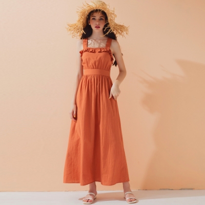 AIR SPACE LADY 典雅寬帶荷葉洋裝(橘)