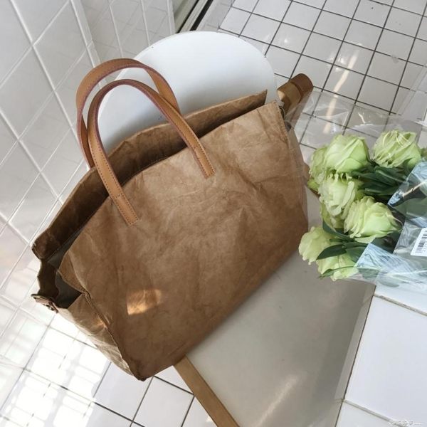 2019韓國新款簡約手提包ins風大容量復古牛皮紙袋手提袋包包