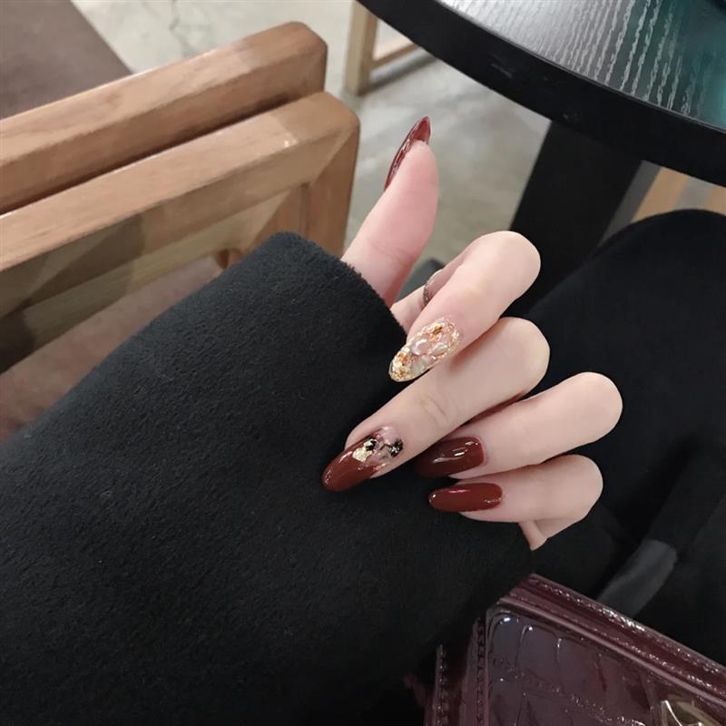 熱銷推薦~抖音可拆卸穿戴甲 歐美長圓炫黑漸變 新娘光療美甲成品假指甲貼片 七號小鋪