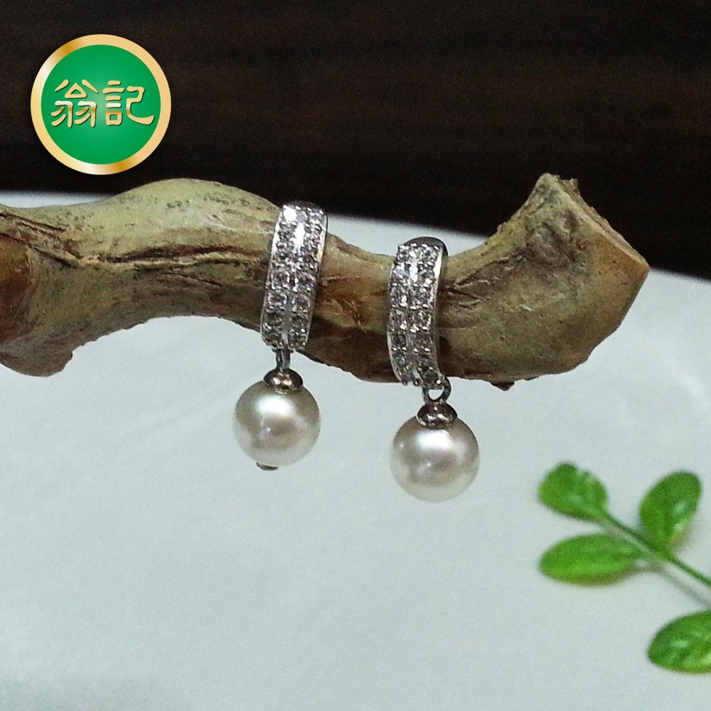 【翁記珠寶】日本AKOYA花珠耳環 7-7.5mm 天然海水養珠