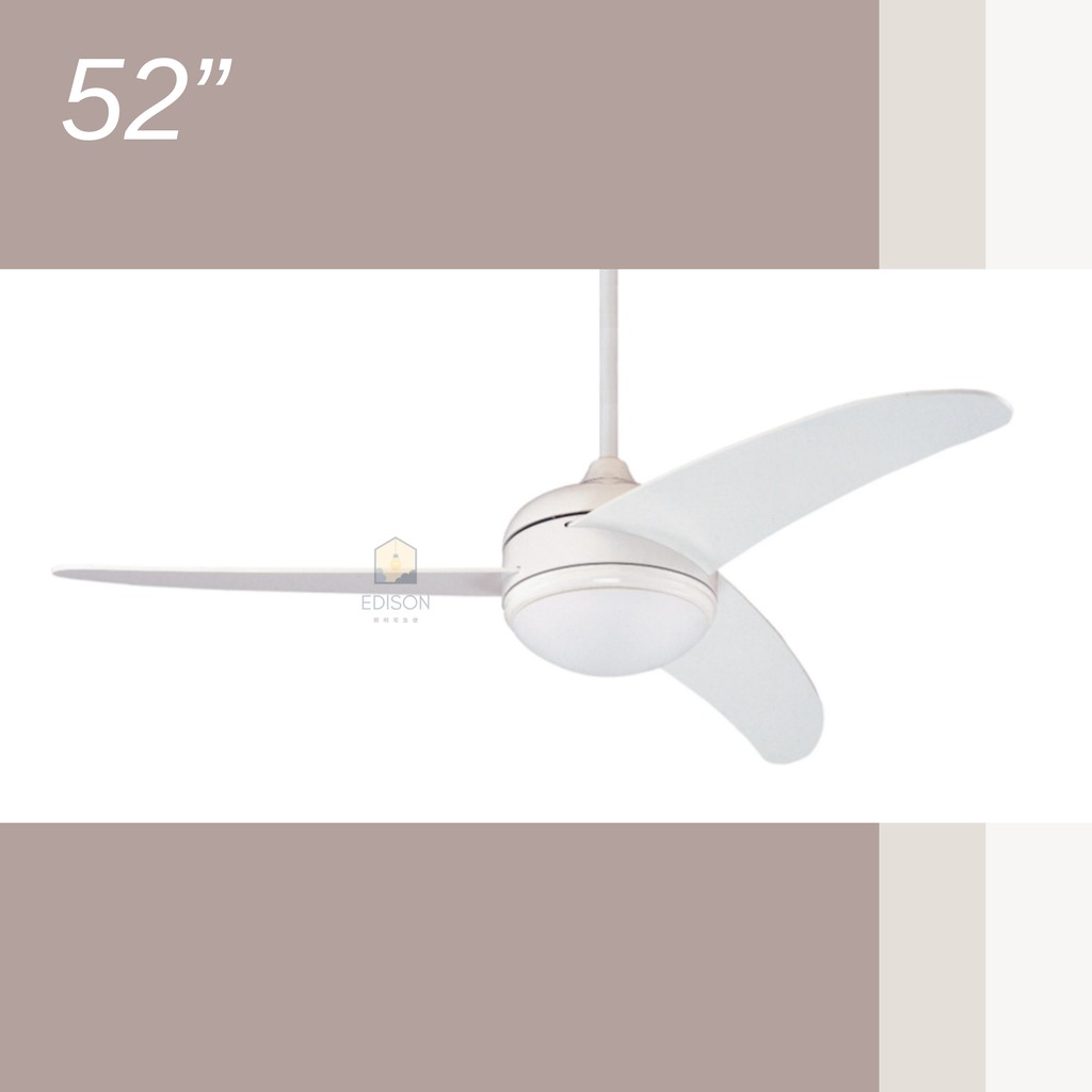 吊扇 WF-52C-W規格 52’’馬達153 x 15mm材質 珍珠白 合板 尺寸 Φ1300mm x H430mm光源 E27 x 2限裝小麗晶另計 白玉毛霧玻璃內附 專用高頻遙控器適用坪數5-8