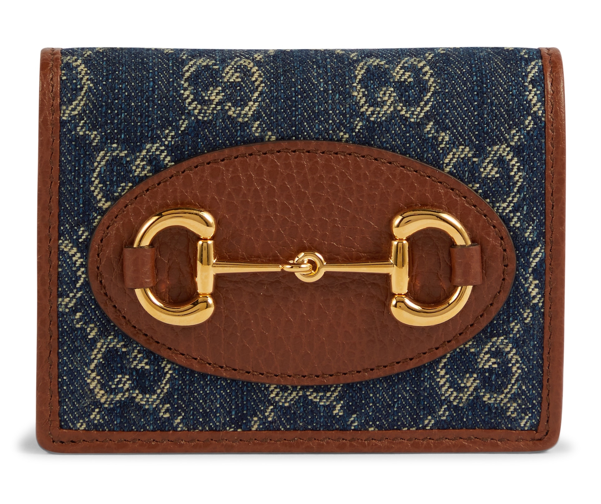 GUCCI Horsebit GG denim and leather wallet