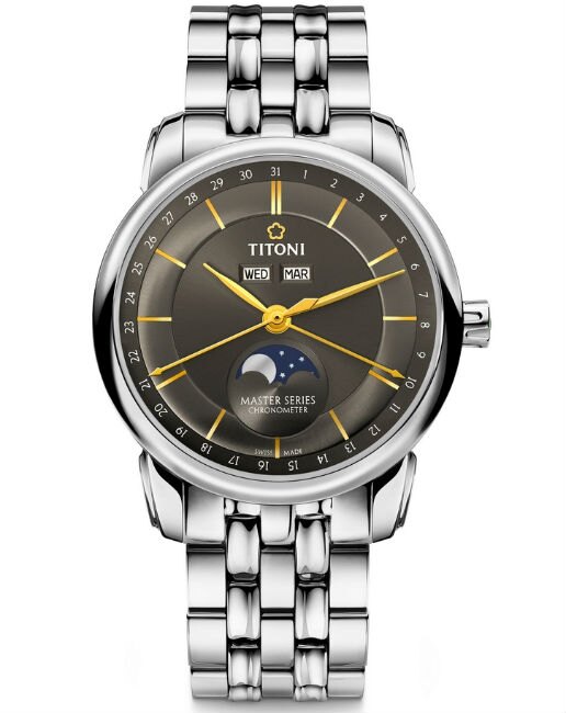 TITONI 瑞士梅花錶 94588S-637 大師系列 MASTER_SER. 機械腕錶/晶炭灰面 41mm