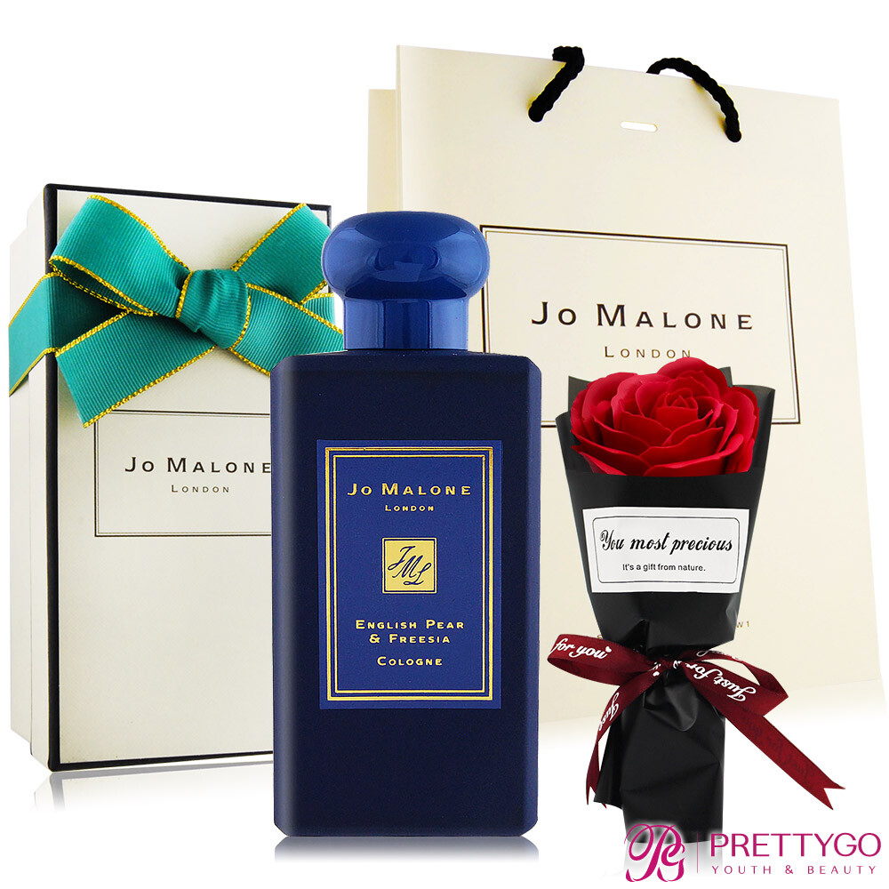 公司貨 英國經典香氛 網路優惠價 熱銷商品 香調 前 味威廉梨 中 味小蒼蘭 後 味廣藿香 中文品名jo malone 英國梨與小蒼蘭古龍水(100ml)-午夜藍+情人玫瑰香皂花束(艷紅/寶藍)-兩色