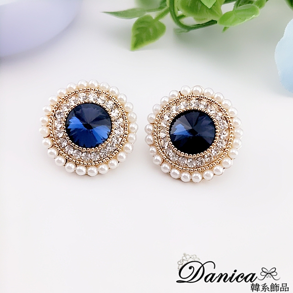 現貨 韓國名媛氣質跑趴限量仿古宮廷風藍色寶石珍珠水鑽耳環 S93711 批發價 Danica 韓系飾品