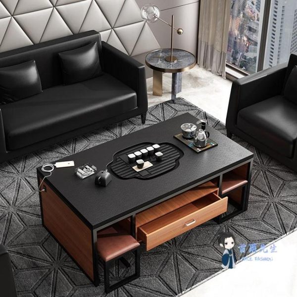 泡茶桌 大理石功夫茶几茶台一體式自動上水泡茶桌辦公簡約火燒石茶具套裝T