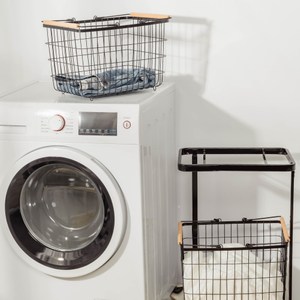 樂嫚妮 雙提籃方型洗衣籃收納車-黑