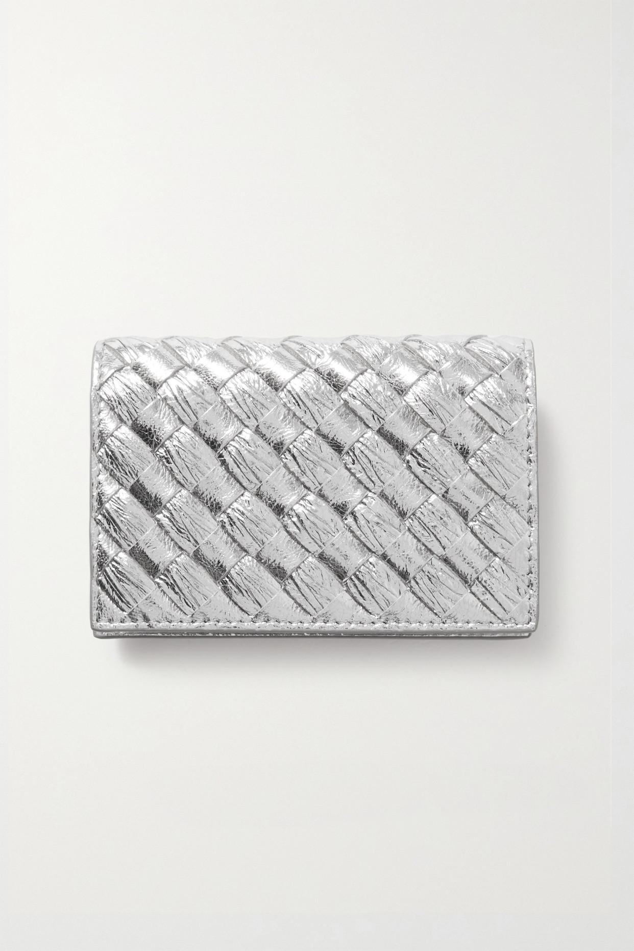 Bottega Veneta - Intrecciato Metallic Crinkled-leather Wallet - Silver - one size