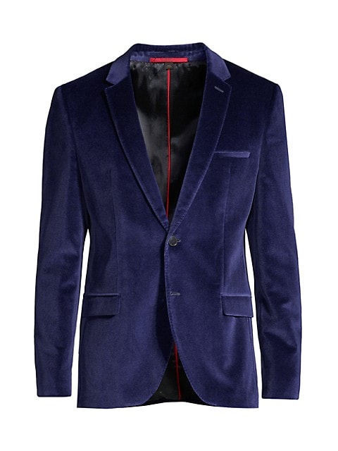 Sumptuous in style, this classic jacket is updated in a rich-velvet fabrication.; Notch lapels; Long