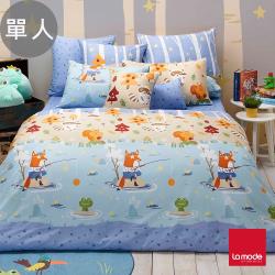 ◎100%精梳純棉，柔順舒適|◎環保無毒活性印染|◎鋪棉兩用被，四季可用品牌:Lamode種類:床包類型:兩用被床包組規格:單人3.5尺功能:抗菌,透氣,吸濕排汗流行元素:卡通圖案主材質:棉材質說明: