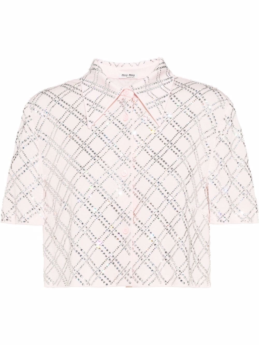 Miu Miu - short-sleeved embroidered organza shirt - women - Viscose - 40 - Neutrals
