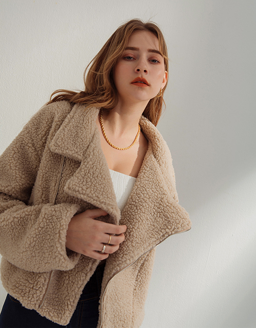 泰迪熊毛毛大翻領短版外套