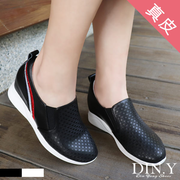 韓風真皮內增高鞋(黑) 水鑽．休閒鞋．牛皮．內增高鞋．真皮鞋．女鞋【S096-02】DIN.Y
